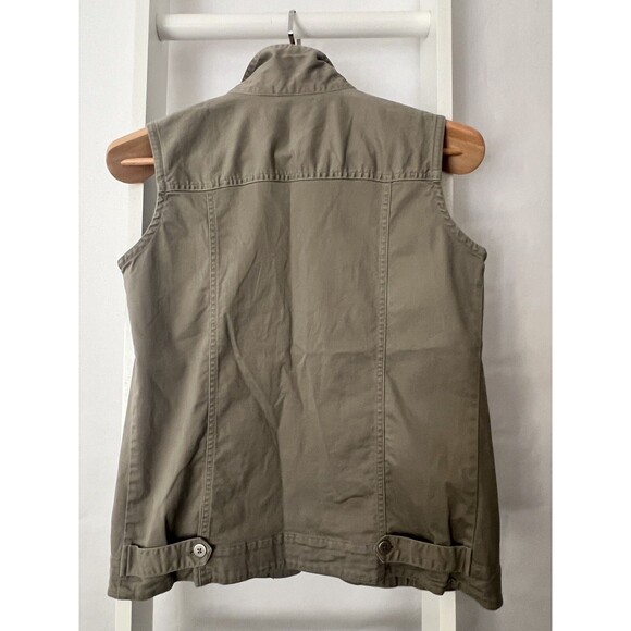 Chico's Design Button Up Twill Vest Womens S (Chico's 0) Khaki Gray Pocket Welt - Picture 8 of 15